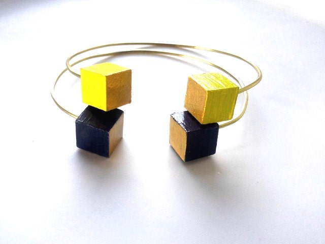 Yellow/Black Gold Wood Bead Adjustable Bracelet Set