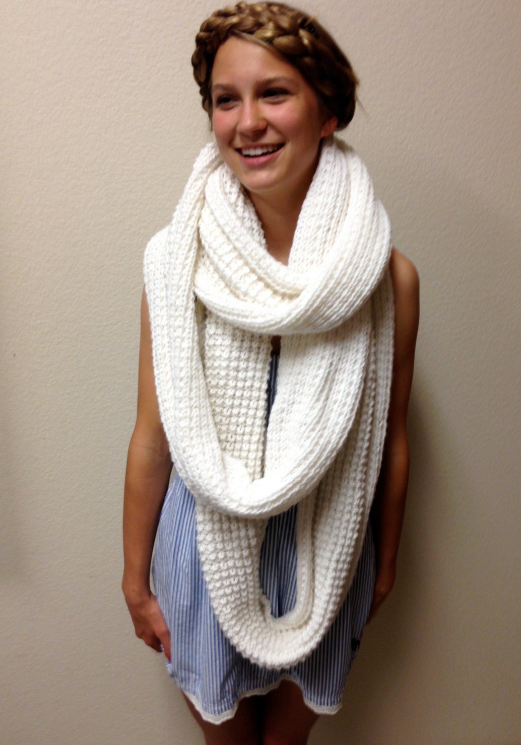 Oversized Infinity Scarf Chunky Extra Long Summer White