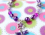 AUGUST DRAGONFLY  violet purple children teens necklace with silver coloured flowers