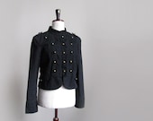Black military jacket, vintage triple breasted jacket, army style black denim jacket - plot