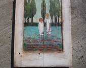 Fishing - Rustic Decorative Wall Hanging Hand Painted and Hand Carved Old Wood Colorful Original Acrylic Painting Art