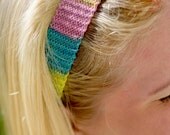 Knitted Headband, handmade with multicolor soft and stretchy self striping sock yarn