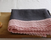 Linen Bath Towel,  Spa Towel ,beach Towel, with french lace by mooshop