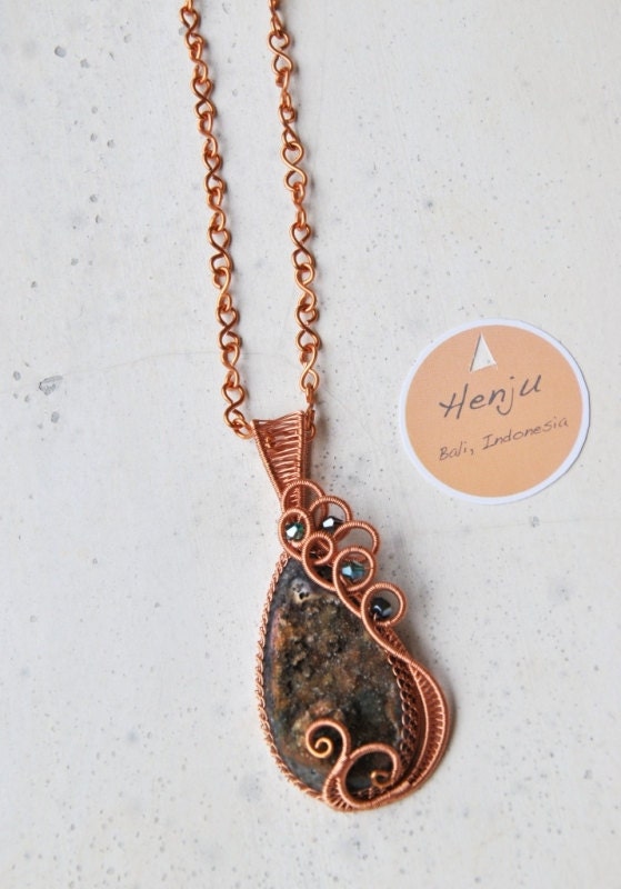 Dark druzy pendant, wire wrapped jewelry handmade, gemstone jewelry , gemstone necklace