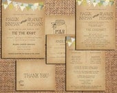 Country Wedding Invitation Suite - Vintage, Antique, bunting and mason jars, rustic wedding invitation suite