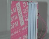 up-cycled, recycled handmade notebook, cover made of printed tee in pink with sand