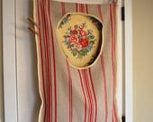 Laundry Bag Hamper Hanging -- Linen Red Stripe and Shabby Roses