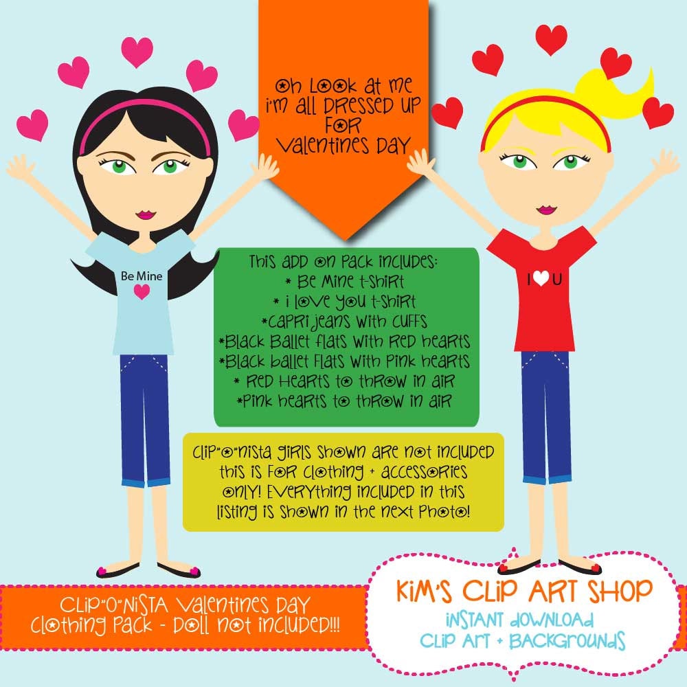 Girl Valentines Outfit Clip Art Accessory Pack custom character outfit, Valentines Day Il_170x135