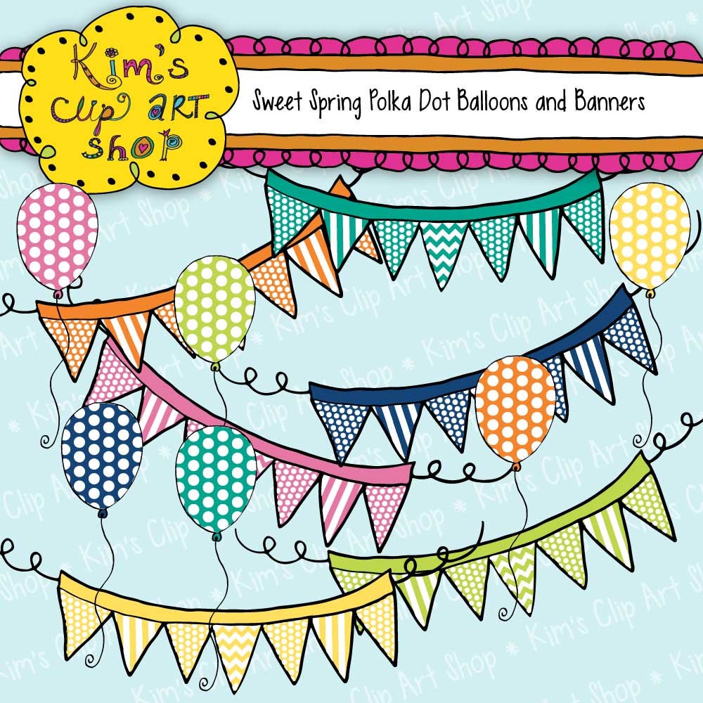 Sweet Spring Polka Dot Balloons and Banners Clip Art Collection, balloons, polka dots, clip art, digital clip art, clipart, scrapbooking Il_170x135