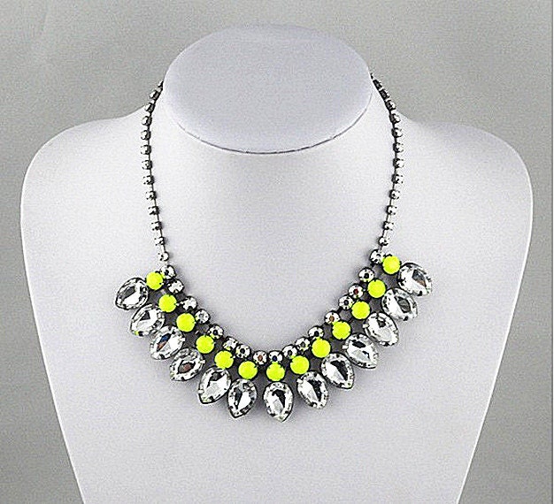 Yellow Vifrification Crystal  Necklace,Bib Necklace, Statement Necklace ,Wedding Necklace, Jewelry