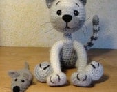 Cat and Mouse. OOAK. Crochet and Needle Felted. Handmade toy decor. Stuffed Animals. Amigurumi.