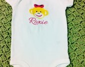 Personalized Monkey Onesie - Embroidered Girl Monkey with Name