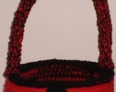 Red and Black Crocheted Basket with handle and Lady Bug
