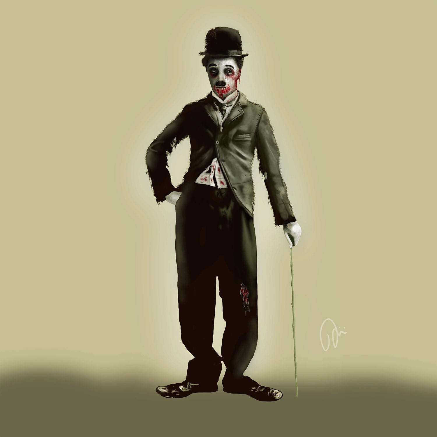 Zombie Chaplin -  5x5 feet - digital painting on giclee canvas  (NO WOOD FRAME)