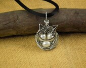 Bird's Nest Wire-wrapped Aluminum & Pearl Pendant
