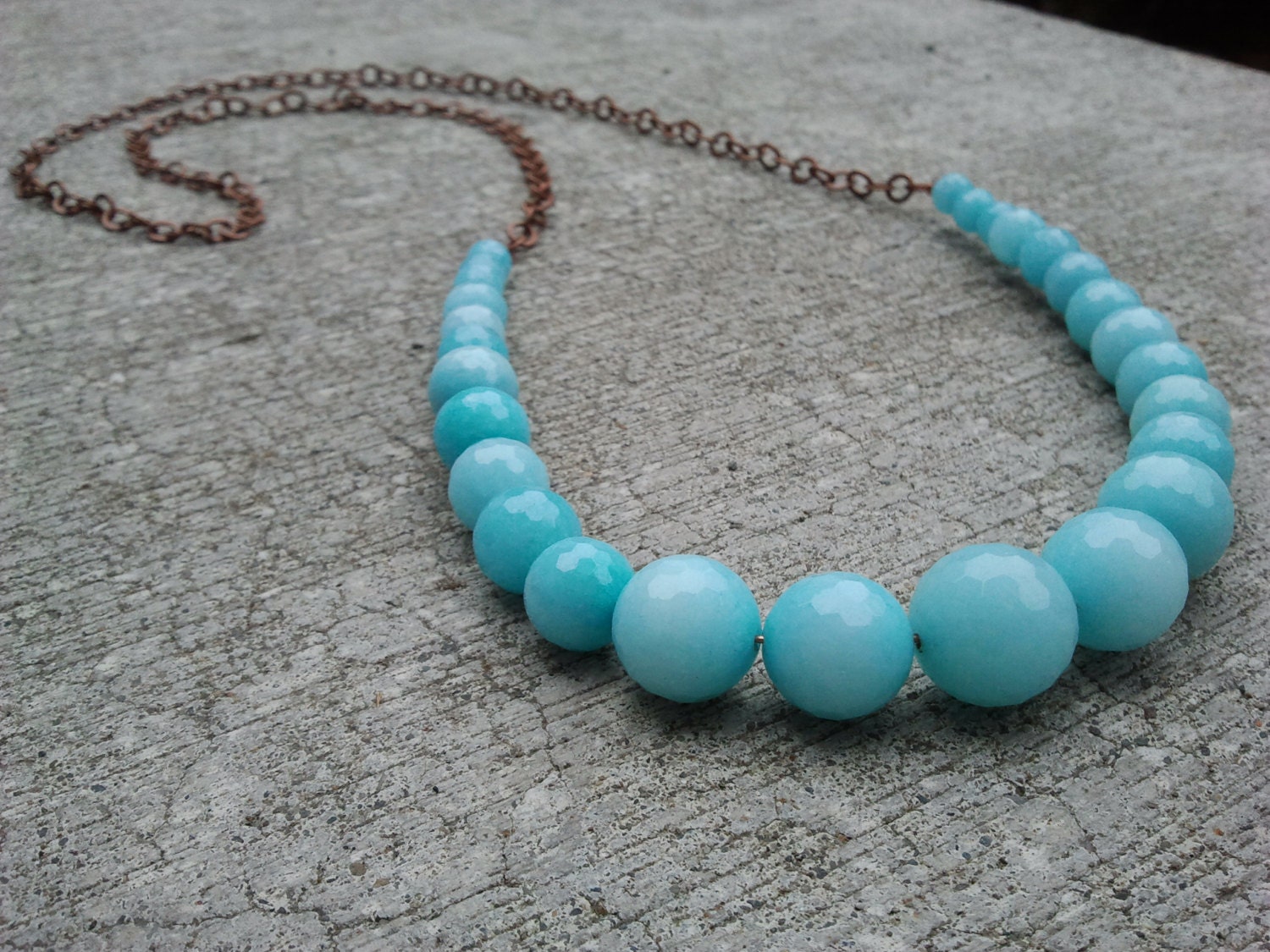 Robins Egg Blue Beaded Necklace with Copper Chain