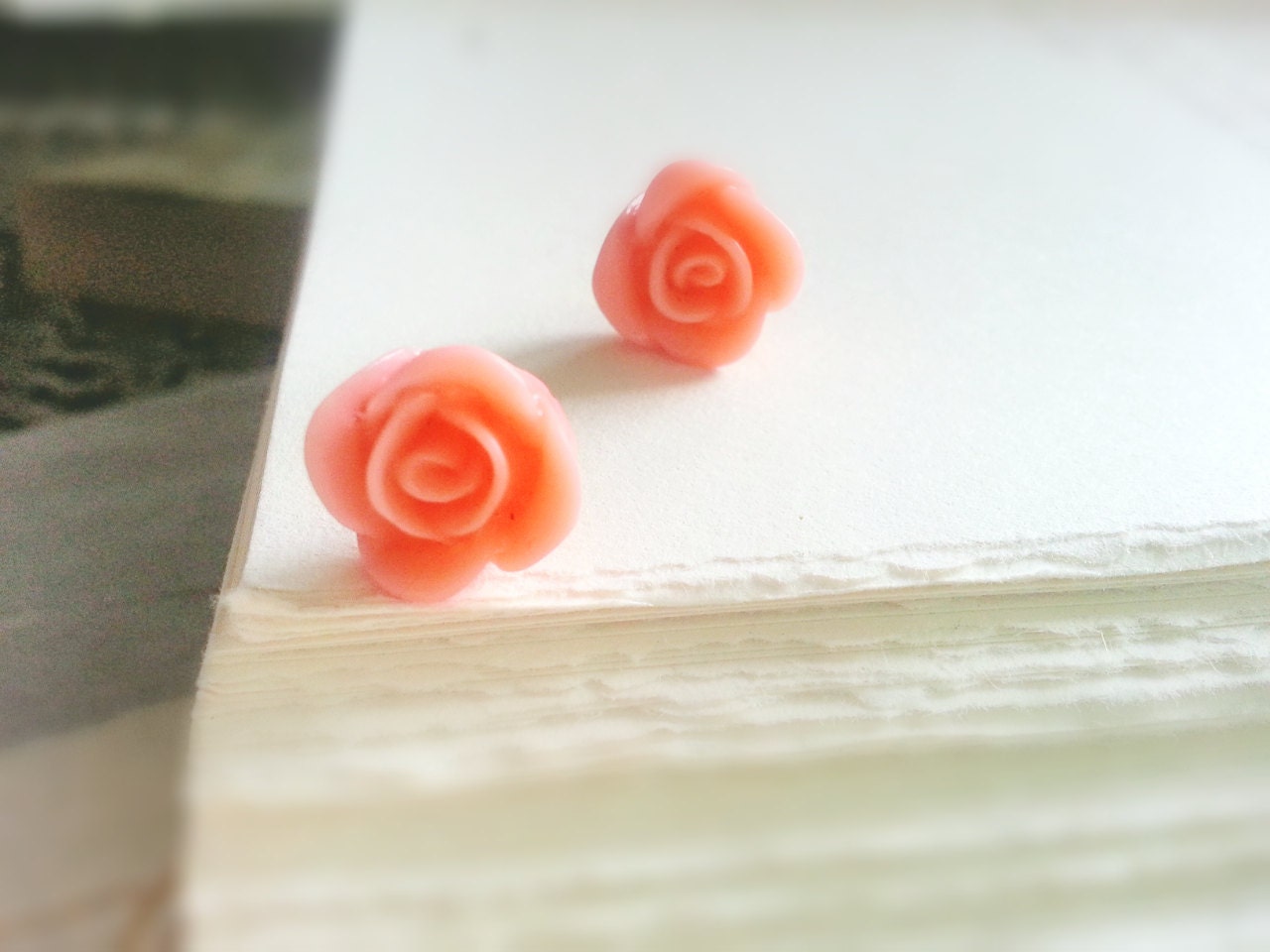Peach Rose Stud Earrings Gold Post Earrings Rose Earrings Jewelry Graduation Gift Graduation Jewelry Gifts For Her Shabby Chic