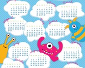 Cute monster 2013 calendar to print or digital use