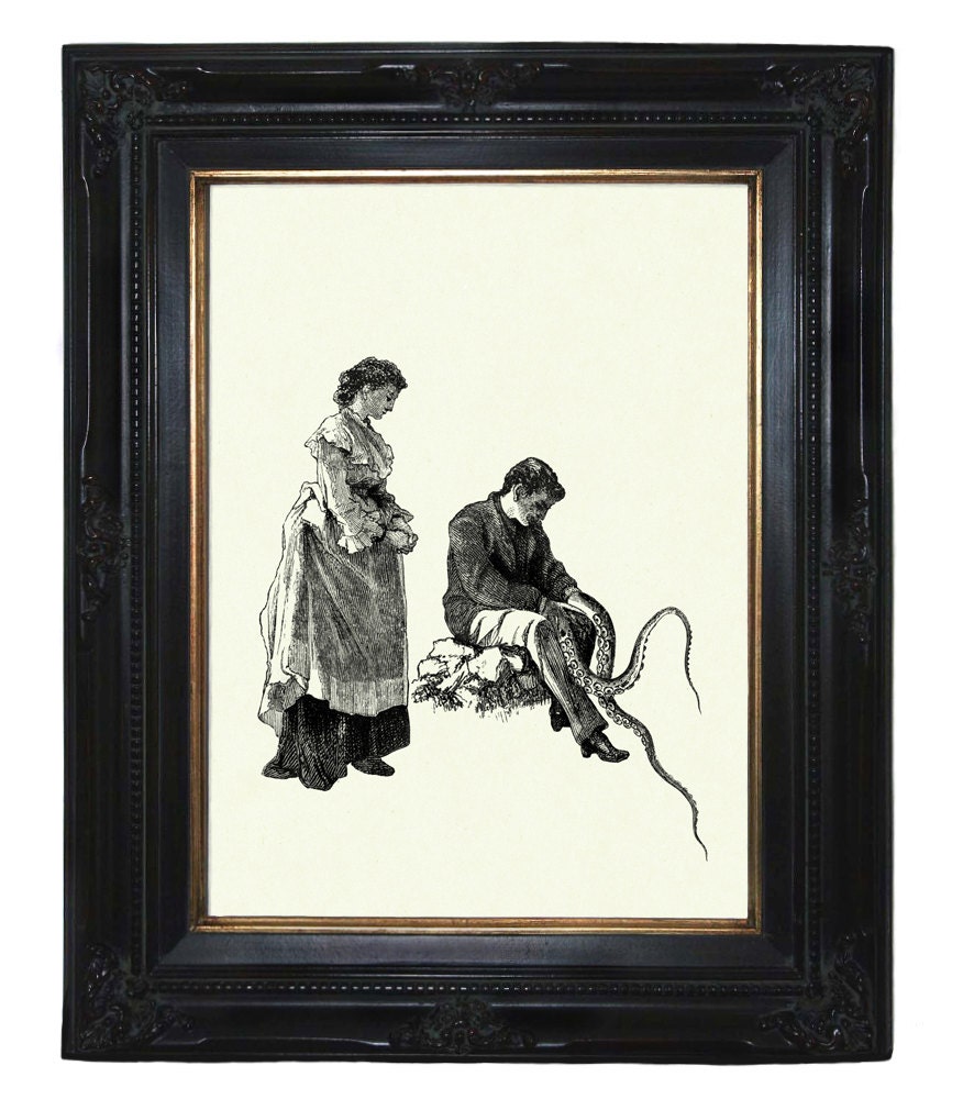 Victorian Couple with Tentacle arms IV Octopus Kraken Lady Gentleman Steampunk art print
