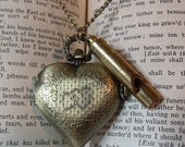 Brass Heart and Whistle Pendant Watch Clocket Necklace Birthday Gift Idea