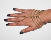 3 Strands Index Gold Chain Slave Bracelet Hand Jewelry Hippie Bohemian Boho Wedding Gypsy Beach Hipster Armor