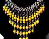 Yellow collar necklace - chain maille bauble statement necklace -  handmade yellow bib chunky necklace - handcrafted yellow jewelry