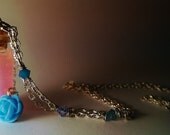 Aurora Vial Necklace - Disney Briar Rose Sleeping Beauty Inspired - Handmade, Corked Glass Bottle - Pink Blue Rose Charm
