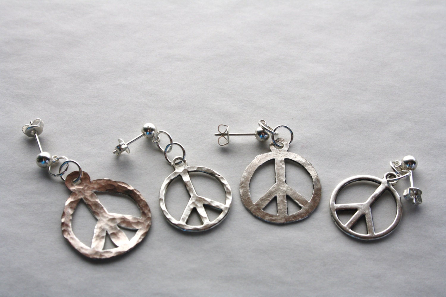 Hooks or Posts Four Styles Peace Dangle Earrings