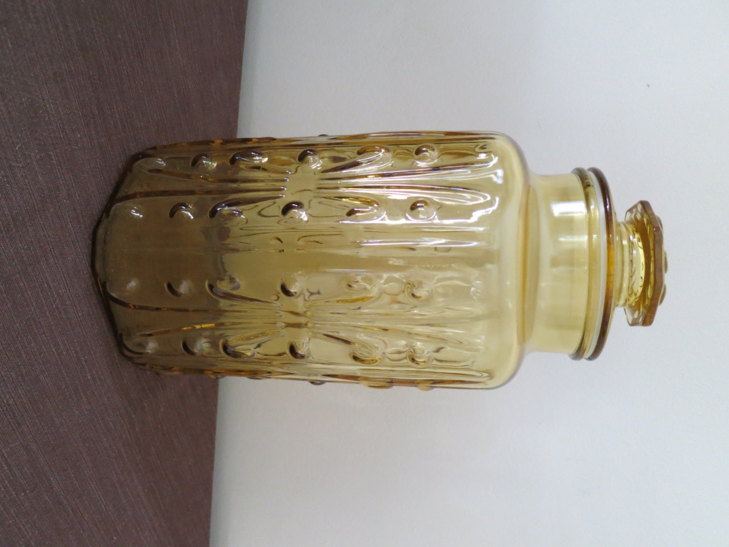 Tall Gold Amber Glass Jar Canister with Lid