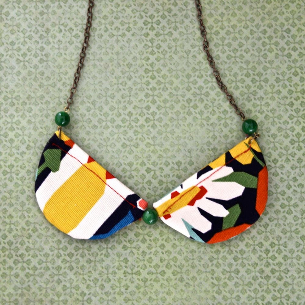 Floral Necklace Collar Necklace Statement Necklace Peter Pan Collar Necklace Flower Necklace Beaded Bib Necklace Textile Jewelry OOAK