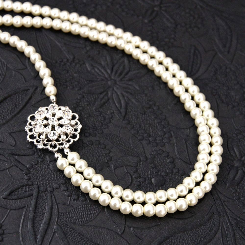 Crystal Bridal Necklace Statement Pearl Wedding Necklace Vintage Style Wedding Jewelry Ivory White Bridesmaid Necklace For Keeps Necklace