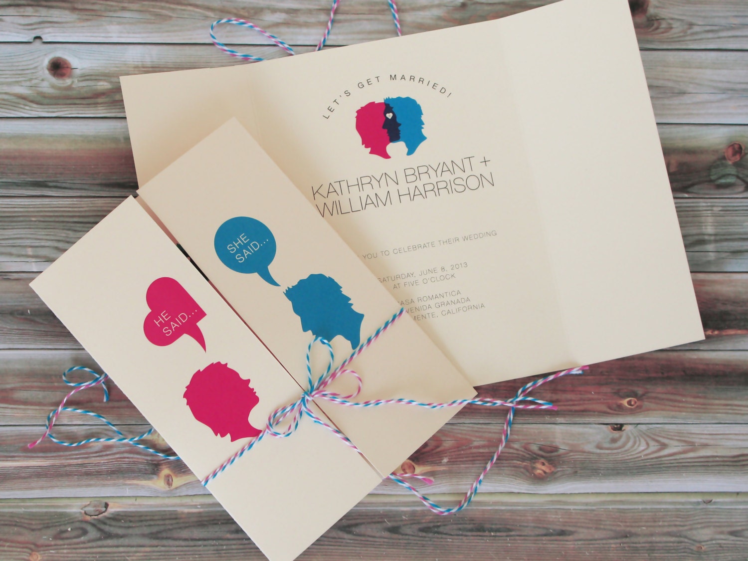 Fun, Modern, Chic, Wedding Invitation, Announcement Cards, Couples Silhouette