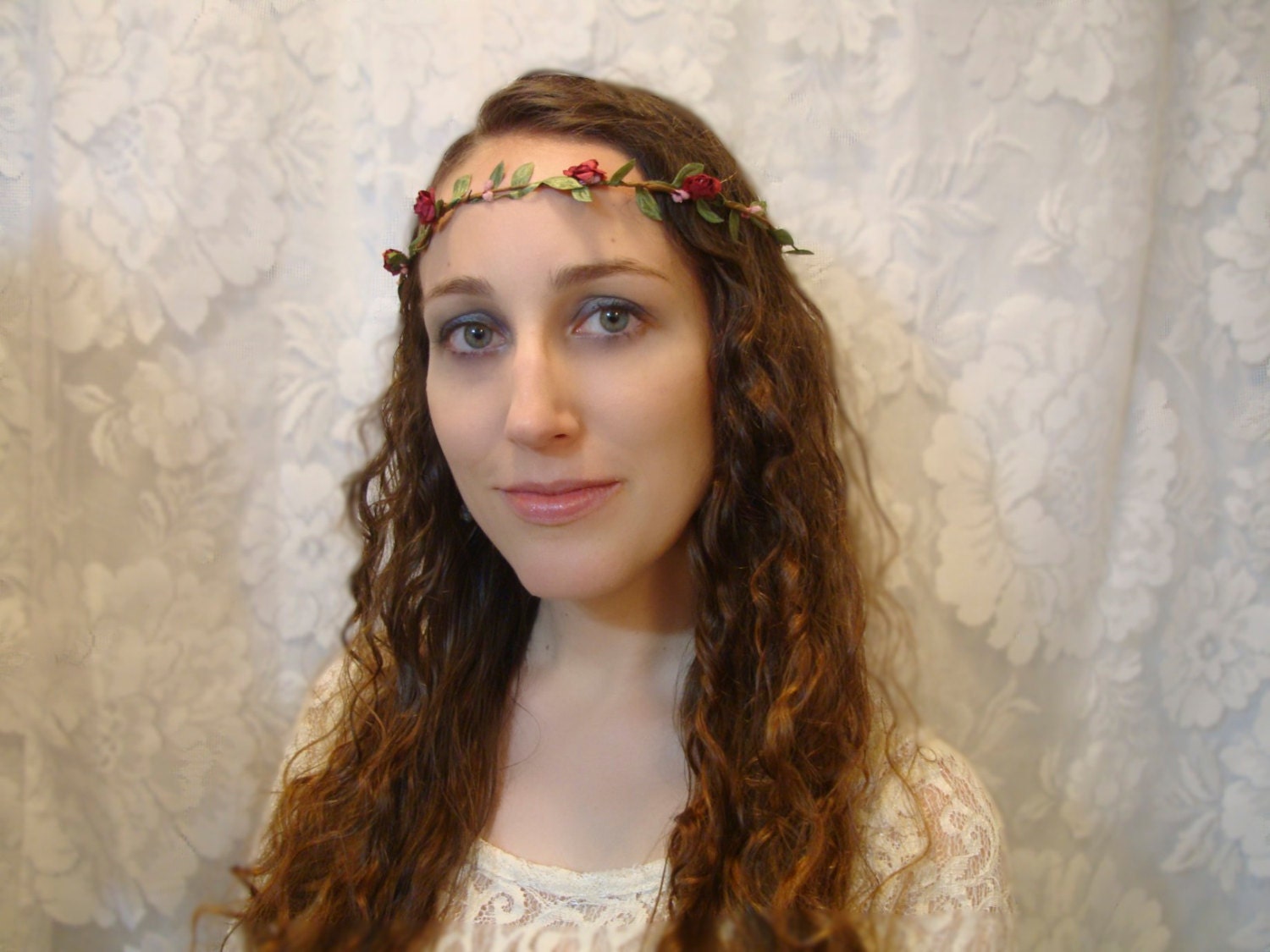 bridal hair accessories wedding headpiece red rose wild flower fairy vintage wedding bridal wedding adornment bridal hairband spring halo