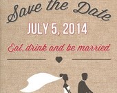 Burlap save the date card wedding bike bride groom printable wedding DIY 5x7 customizable wedding invitation