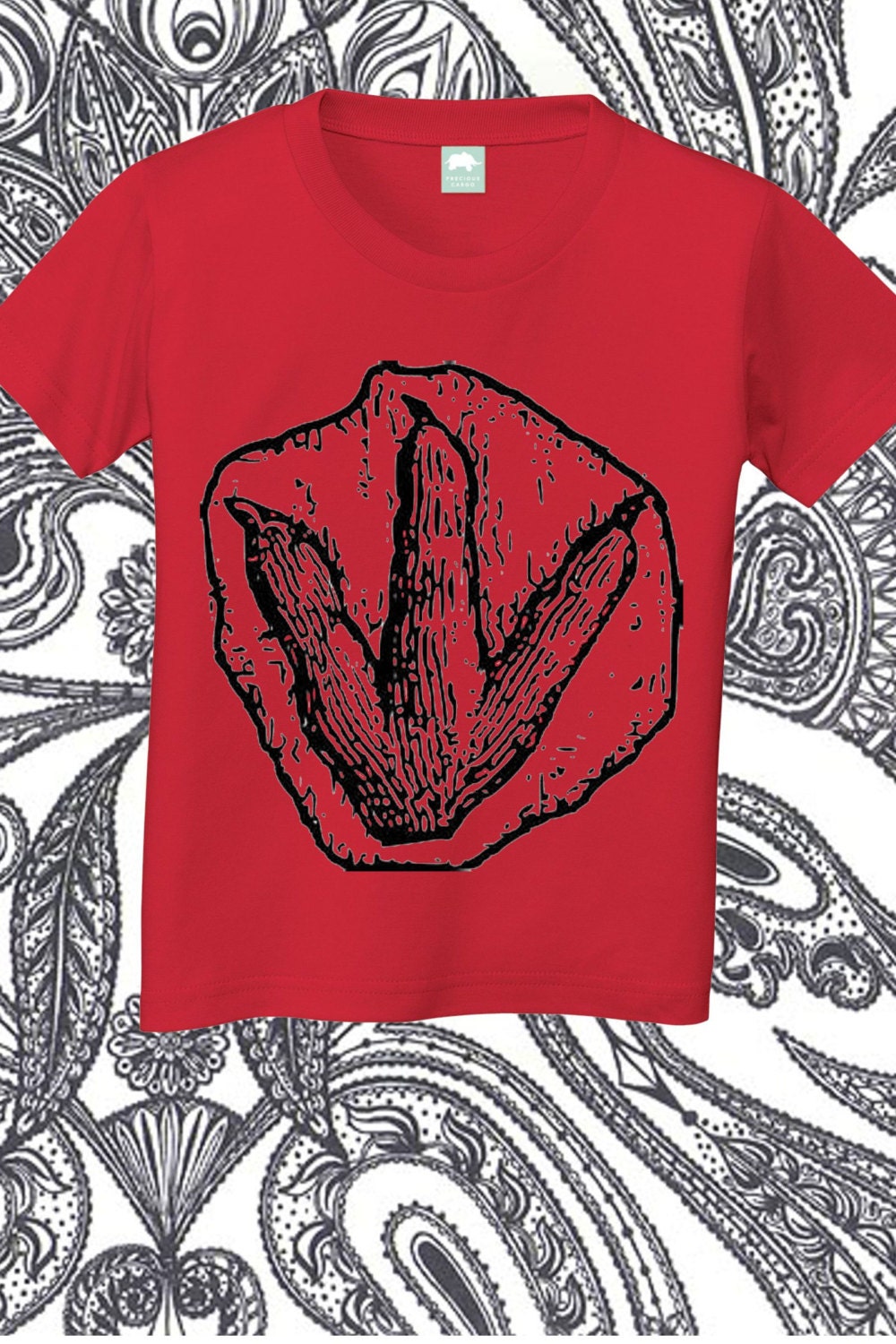 CUSTOM COLORS / Handmade Organic (Toddler Sizes) cute funny "Dinosaur Footprint Fossil" Baby or Toddler Shirt
