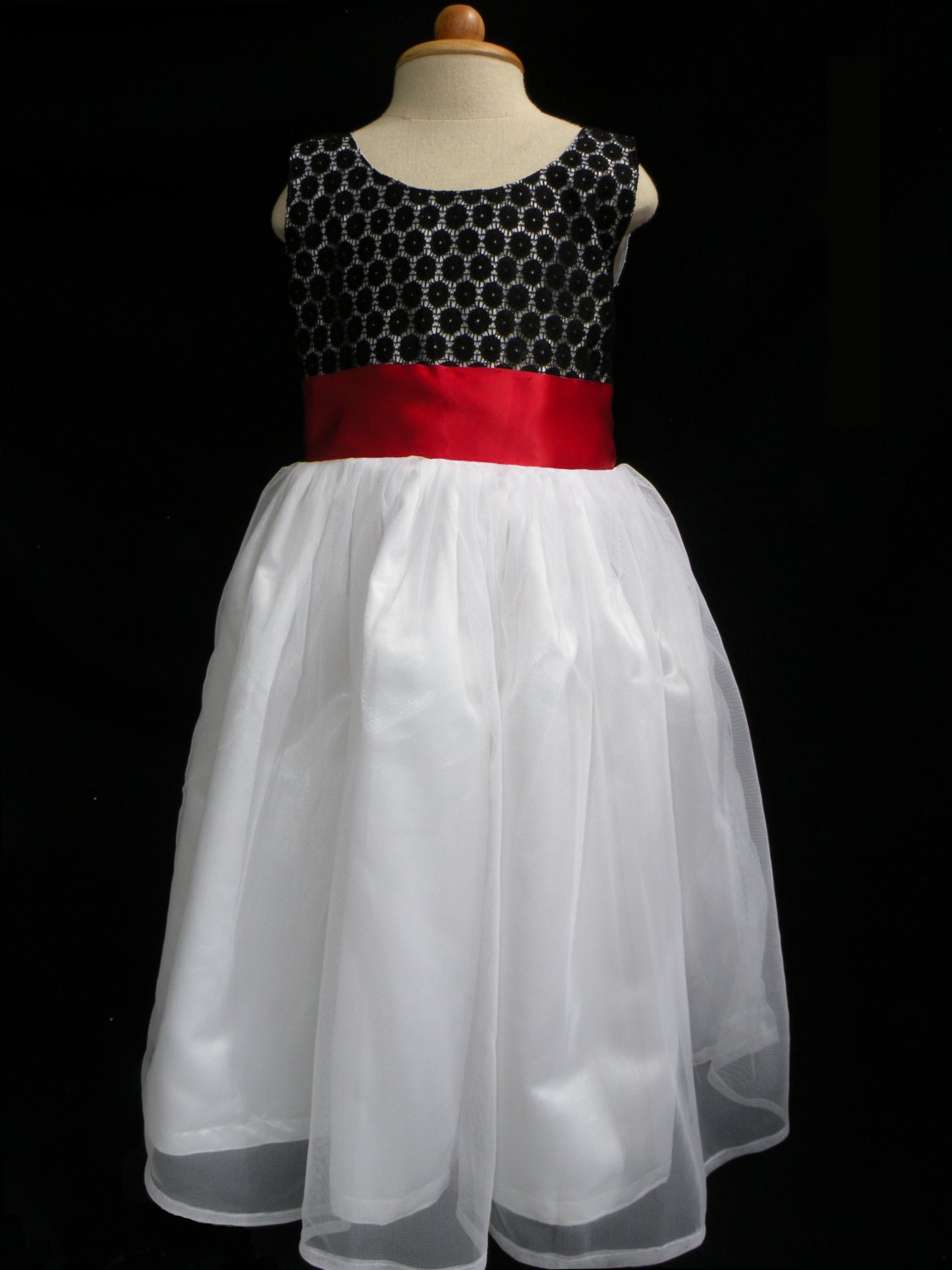 Black, White and Red Dress : Flower Girl Dress, tulle flower girl dress, cotton flower girl dress Size 1, 2T, 3T, 4T, 5-8 years