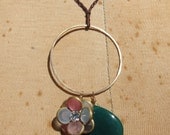Gertrude: Silk Cord Necklace with a Vintage Flower and Emerald Drop