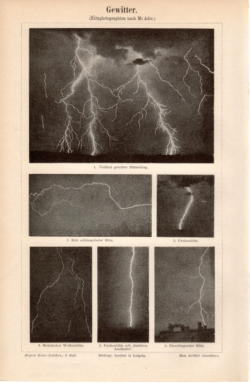 1894 Antique ''Gewitter'', Thunderstorm, Electrical Storm, Lightning Storm, Thundershower