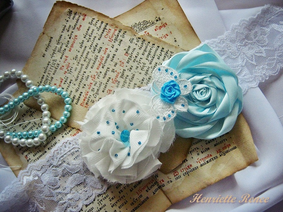 Wedding Garter, Lace Bridal Garter, Elegant Single Toss Garter, White Shabby Chiffon Rosette, Something Blue, Custom Garter