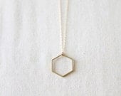 Hex - Raw Brass Hexagon 14kt Gold Filled Chain Necklace - Fun, Simple and Minimal Jewelry by Catabot