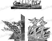Vintage Ship, Ships Digital Collage Sheet - Sail, Sailing, Sailboat - Antique Illustration, Burlap, Tote Bag, Pillow Iron On Fabric Transfer