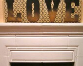 Moroccan Print Canvas with Gold & Black Letter- Ombre Letters, Style, Home Decor, Wall Hanging