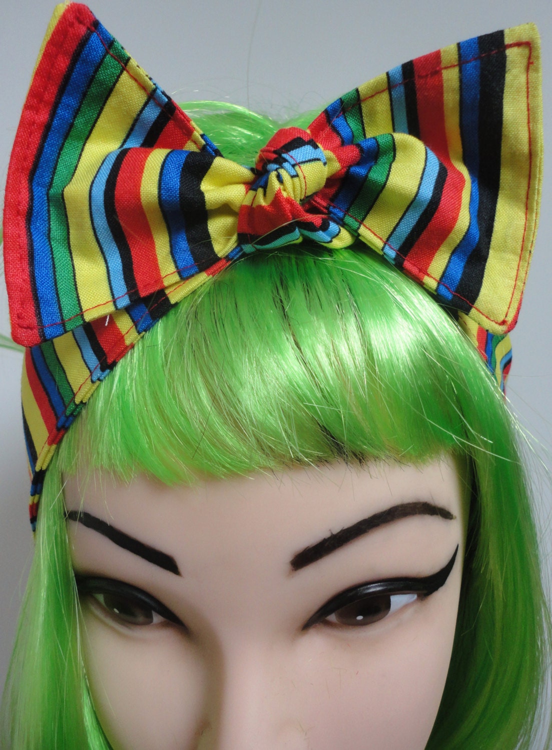 Hair Big BOW Headband  CRAZY multi color S T R I P E S  Pinup Vintage Retro Style 50s Psychobilly Rockabilly Head Wrap Scarf