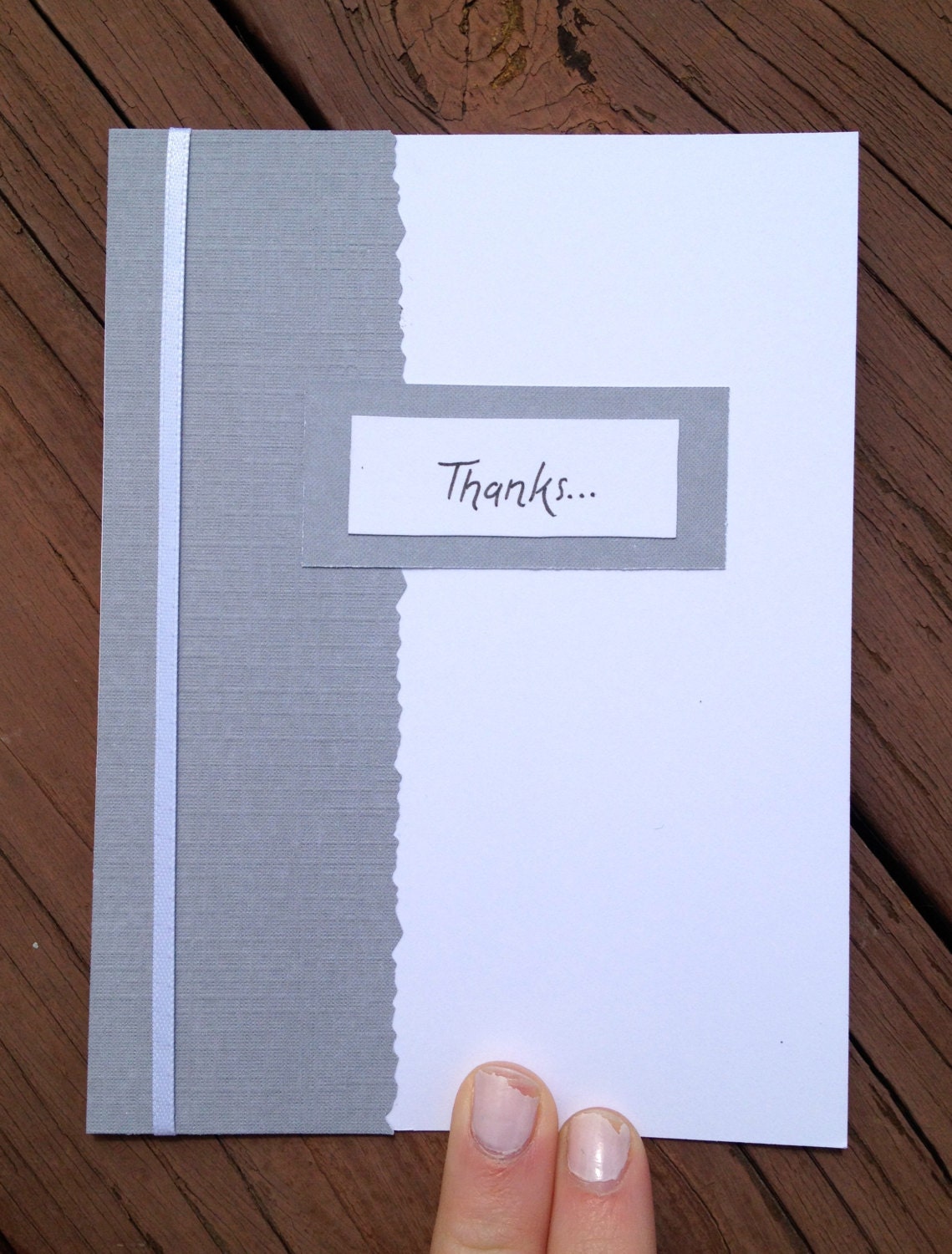 Set of 4 Blank Thank You Cards with Ribbon Accent in NEUTRALS. Handmade