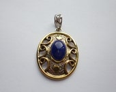 Gorgeous Antique Victorian Style Byzantine Design Gilt & Sterling Silver Lapis Lazuli Pendant