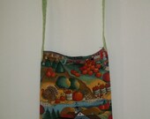Handmade NEW Fabric Tote Bag Handbag Bookbag Purse Pocketbook "Farm pumpkin garden Scene" Carry-All