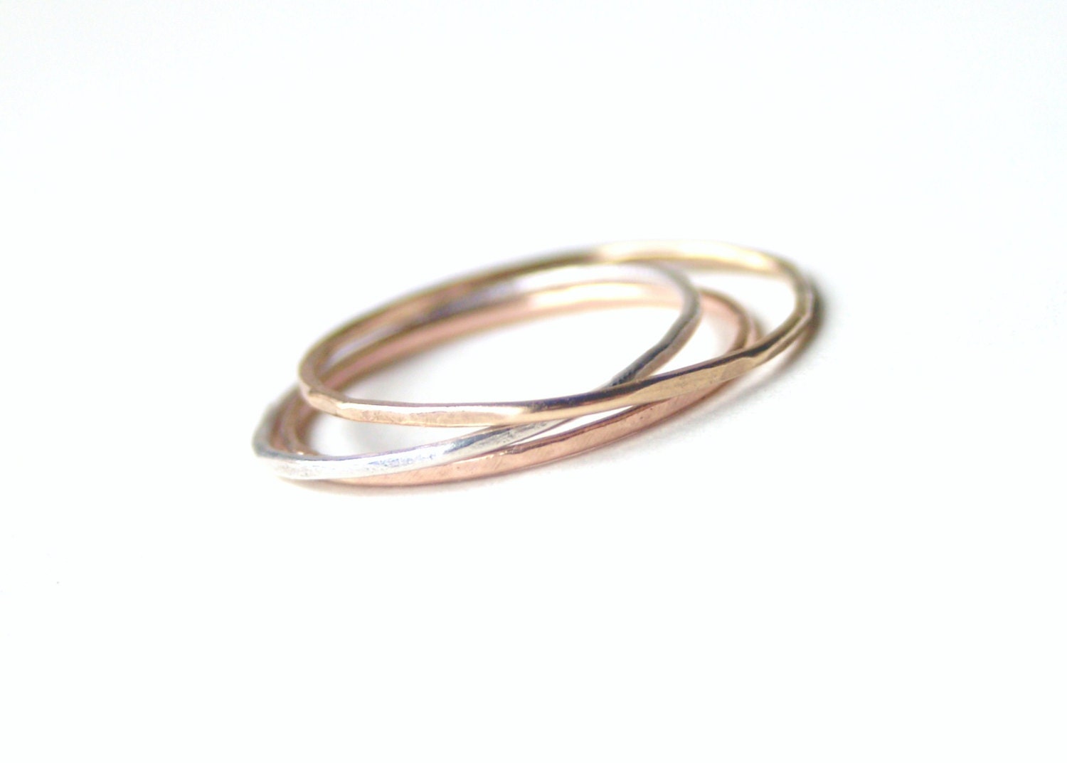 Set of Three Skinny Rings, Sterling Silver, Gold, Rose Gold