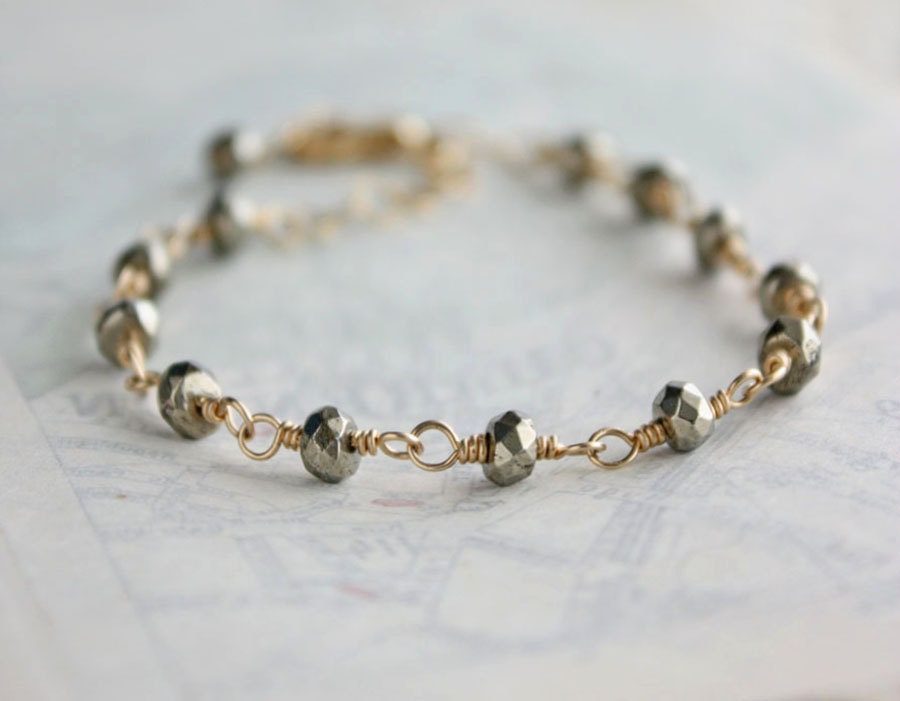 pyrite bracelet , delicate 14k gold filled, everyday classic jewelry