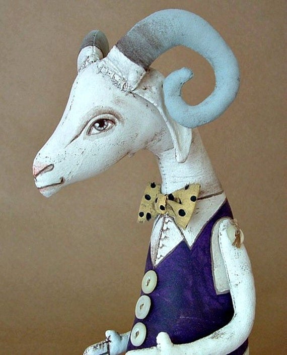 Gerard the Goat-- Original Contemporary Folk Art Doll-- Made to order within a week
