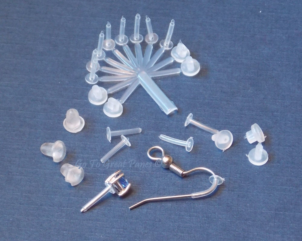 16 Earring Sleeves & Backs, Plastic Pierced Ear Protectors for metal allergies, E'arrs Brand protection for sensitive ears, jewelry supply